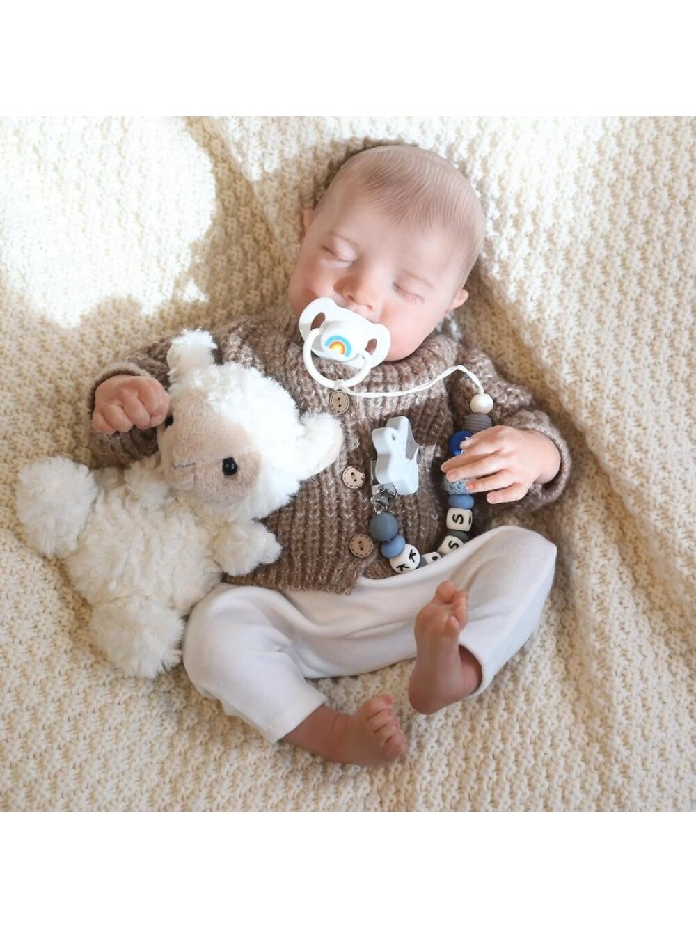 18-inch Brown Knit Realistic Real Life Newborn Sleeping Boy with Accessories